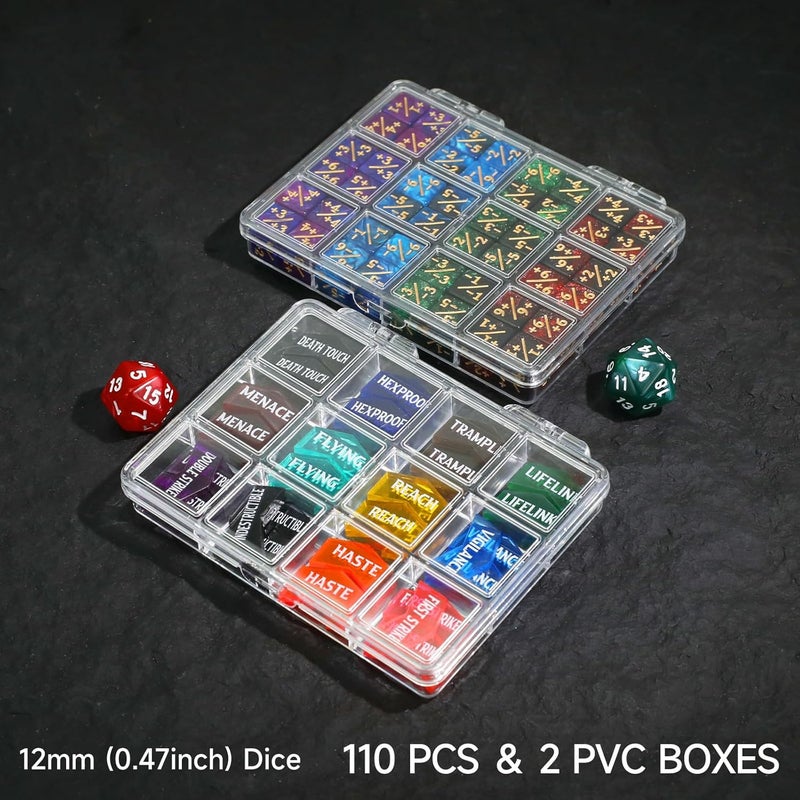 FIGURESLAB Store 110PCS MTG Tokens & 12mm Life Counter Dice Set for Magic The Gathering with Box, Bulk Ability MTG Tokens D20 Loyalty 6 Sided Dice, Compatible with TCG CCG Magic Card Gaming Accessories - Image 4